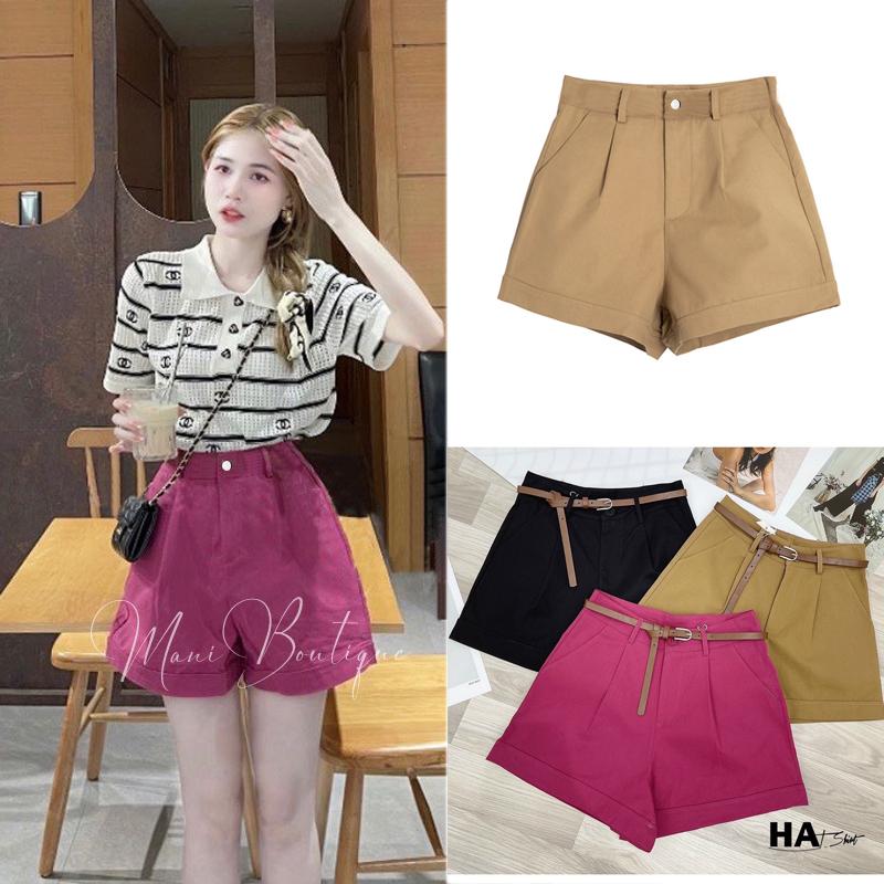 Quần short kaki nữ  lưng cao ống rộng gấu gập màu đen - trắng - kem mặc ở nhà đi chơi biển đẹp Thun Women Pants