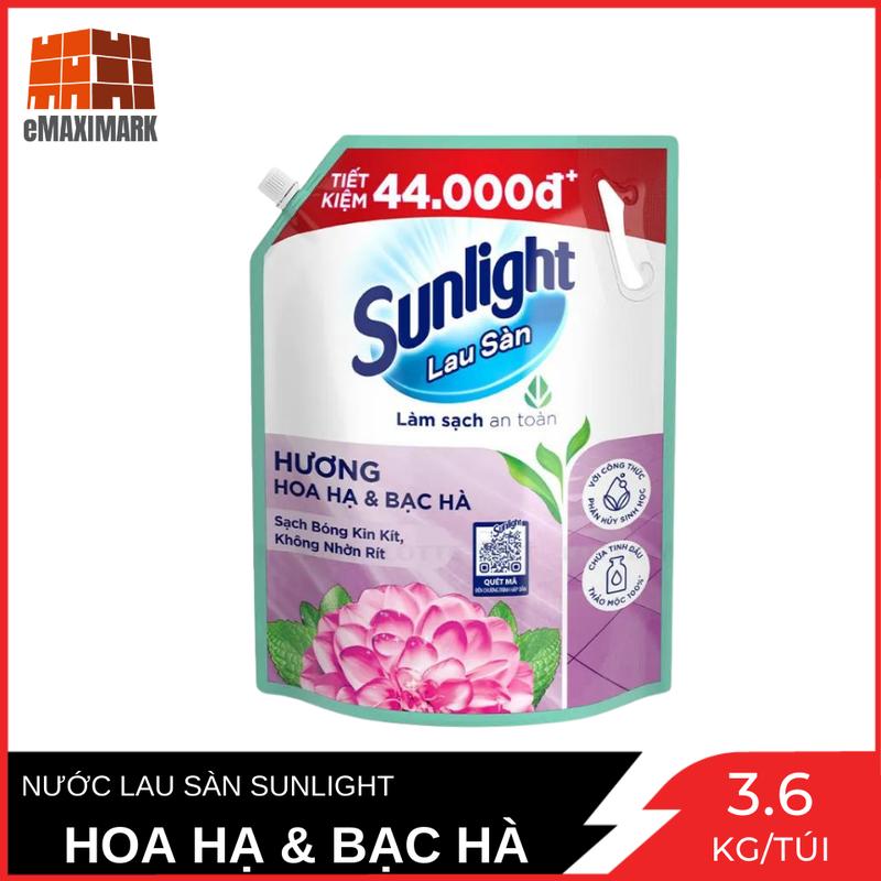Nước Lau Sàn Sunlight Hương Hoa Hạ & Bạc Hà Túi 3.6KG