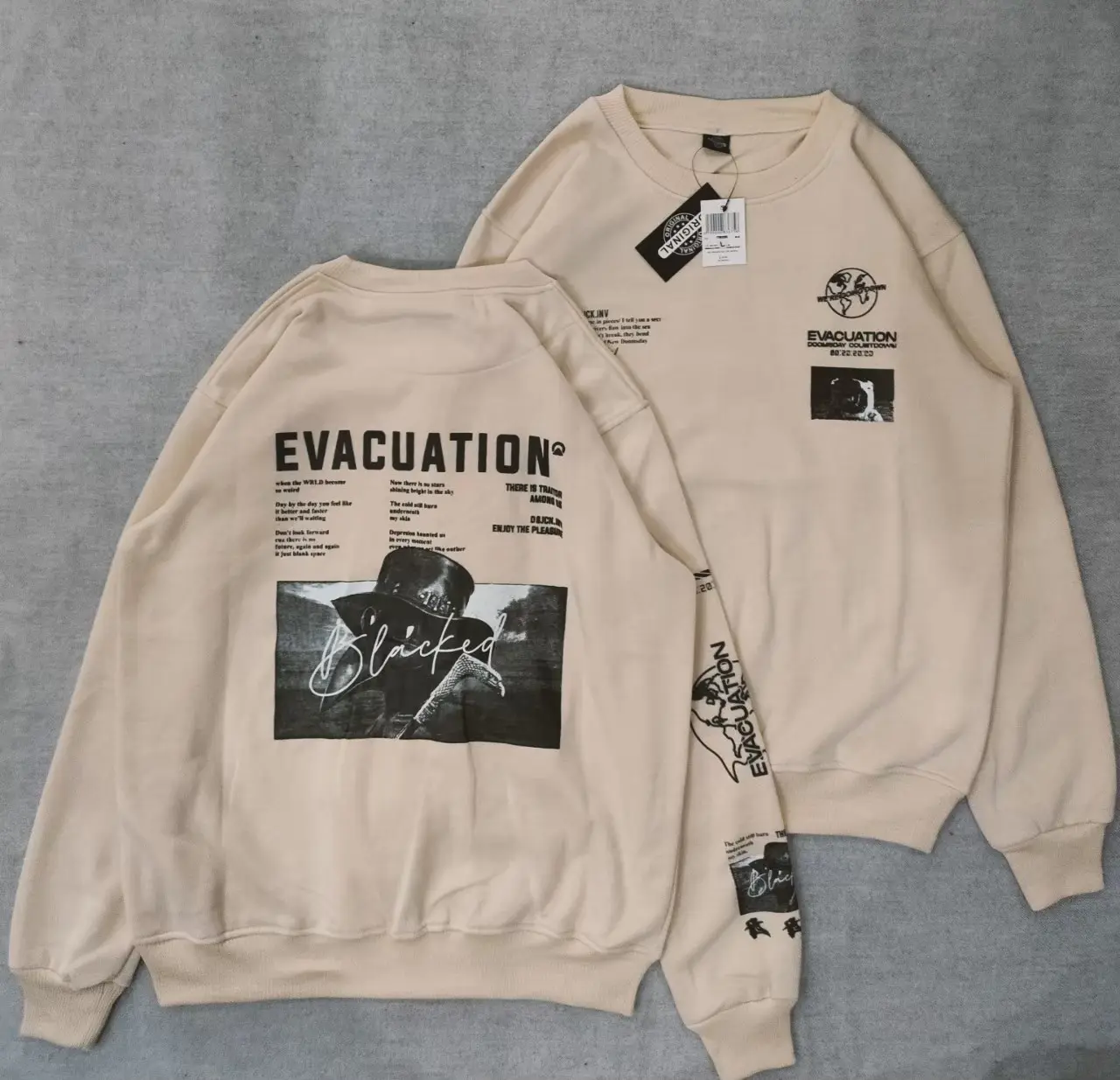 Crewneck Evacuation Kain Cotton Fleece Unisex Bisa Pria dan Wanita Sweater Pria Cewek Crewneck Pria Wanita Crewneck Pria Distro Aesthetic