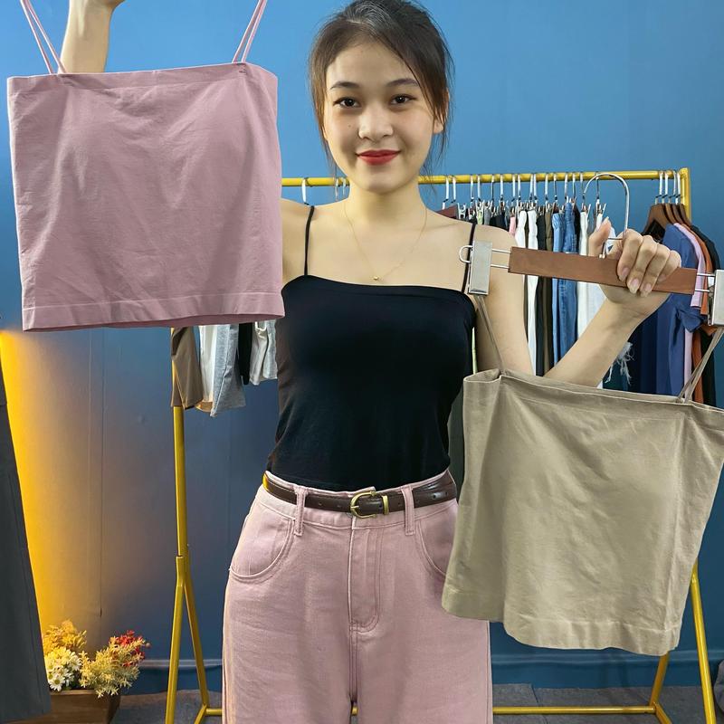 LAMDIENSTORE - Combo ba áo quây hai dây sợi bún, áo croptop, bên trong có đệm mút Kaki Nữ Women