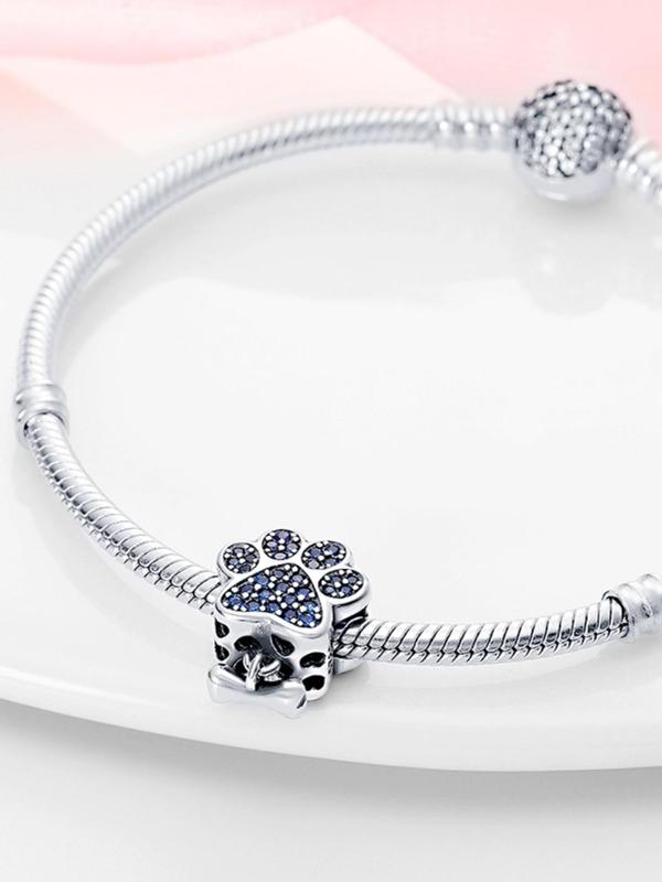 Puppy Paw Design Rhinestone Decorated Bead Charm, with Cute Bowknot Pendant, Diy Jewelry Making Supplies for Women & Girls, Perfect for Bracelet & Necklace 3