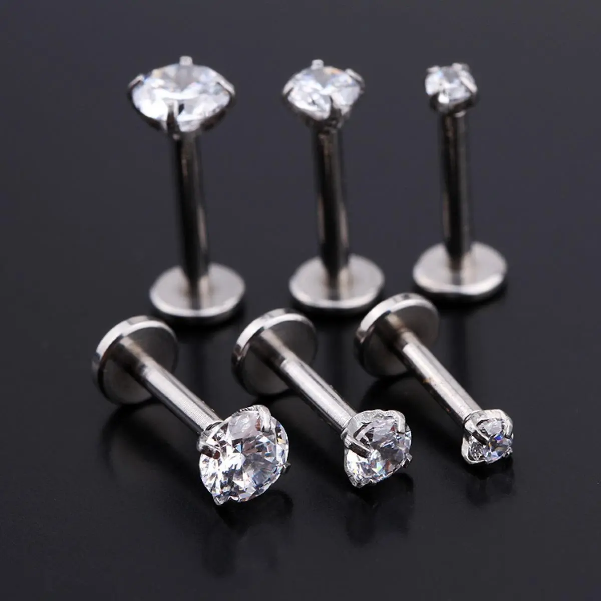 Trang Sức Xỏ Lỗ Bằng Thép Titan Với Khuyên Môi Răng Trong Bên Trong Zirconia Khuyên Môi Nạm Vòng Khuyên Tai Đinh Tán Dài Kim Tuyến Đèn