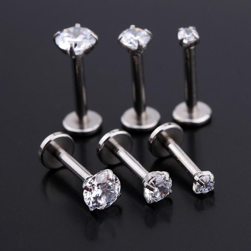  Trang Sức Xỏ Lỗ Bằng Thép Titan Với Khuyên Môi Răng Trong Bên Trong Zirconia Khuyên Môi Nạm Vòng Khuyên Tai Đinh Tán Dài Kim Tuyến Đèn 