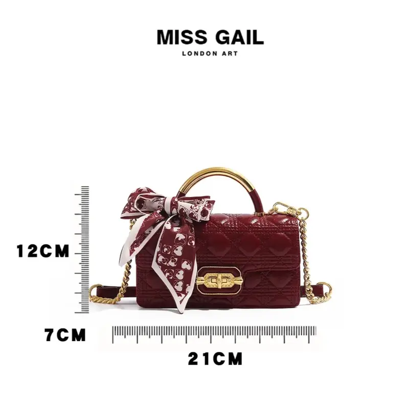 MG6992-1. Túi xách nữ MISS GAIL Store HongKong thiết kế ô trần trám kèm nơ sang trọng, thanh lịch. Đeo vai/ xách tay. Full box hãng.  Bag 7