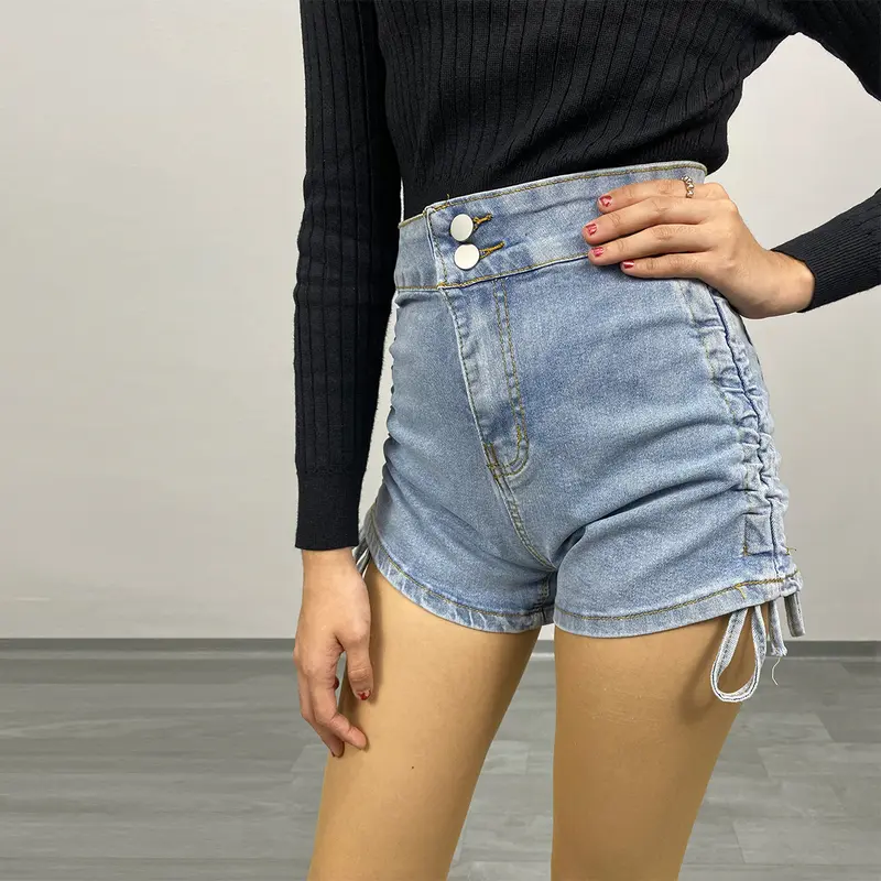 Celana Pendek Jins Atas Pinggang Wanita Dengan Tali Serut Samping DFS P180 3