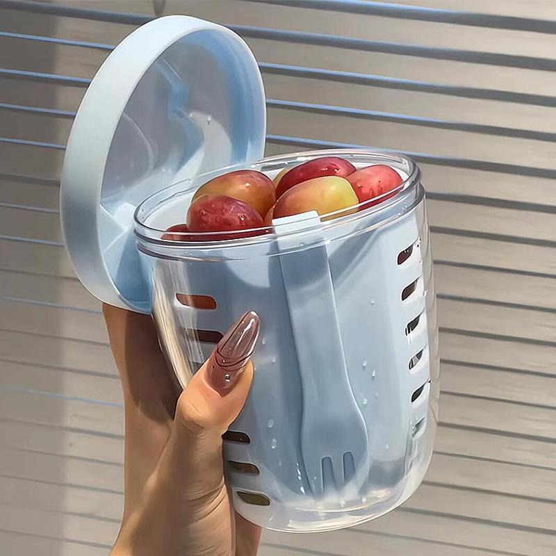 Product Introduction of Cốc Trái Cây, Cầm Tay, Có Rãnh Và Nĩa, Thích Hợp Cho Bữa Sáng, Salad, Mang Đi Và Dã Ngoại, Có Thể Dùng Làm Cốc Yến Mạch lọ đựng cọ trang điểm bình  hb 0