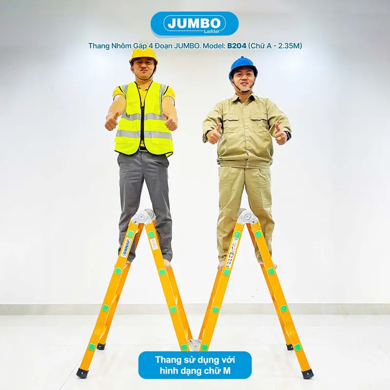 Thang nhôm gấp 4 đoạn JUMBO B204, chữ A cao 2.35m, chữ I cao 4.7m, 14 tư thế sử dụng, tải trọng 300kg 6