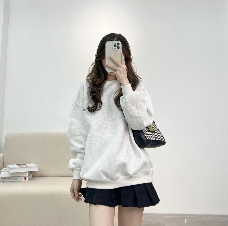 ẢNH THẬT - Áo sweater trơn nỉ bông 100% cotton siêu đẹp, nam nữ mặc được unisex ulzzang Women Hoodie Top Cổ Tròn Capybara Labubu 4