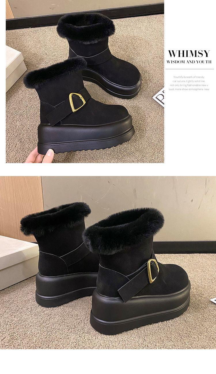 Product Introduction of Platform Height Increasing Snow Boots for Women Versatile Fashion 2023 Winter New Style Chunky Short Boots Cotton Shoes Mid-Calf Boots Trendy Pedal 26
