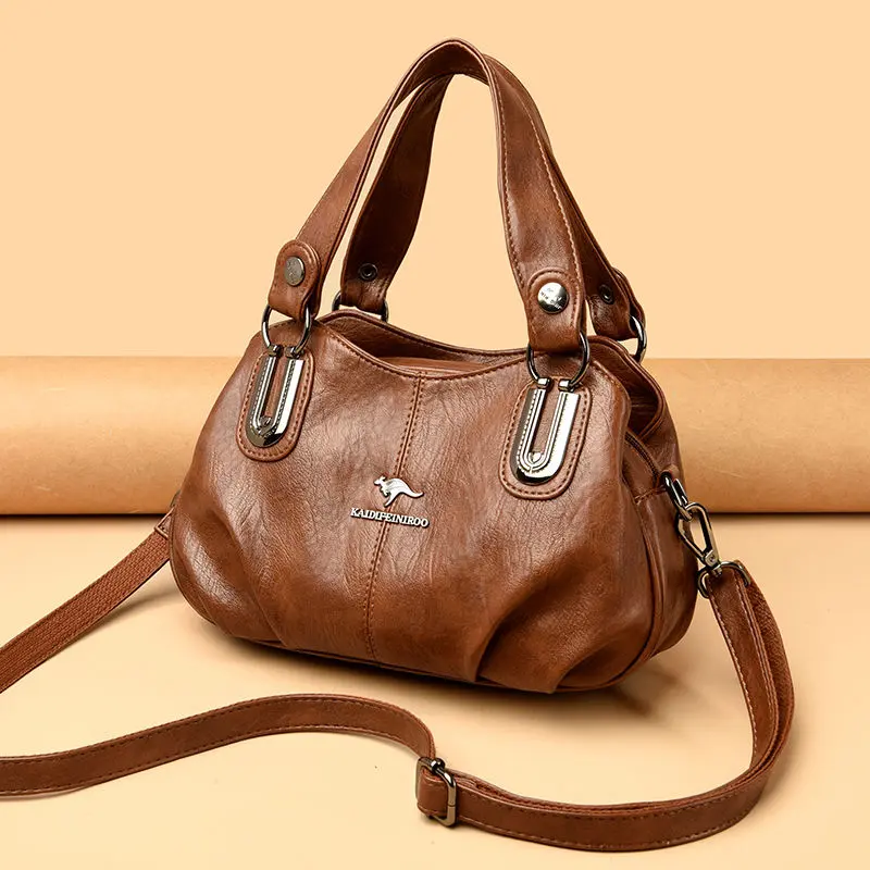 2024 Bag Versatile New Middle-Aged Fashion Middle-Aged and Elderly Soft Leather Women's Leather Handbag Mom Shoulder Messenger Bag