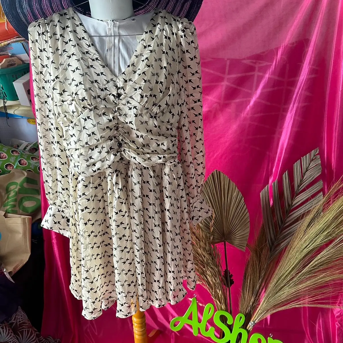 Dress kerut, bahan sifon full puring Wanita