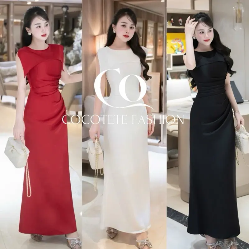 COCOTETE - Váy Lụa Nhúng Eo Dáng Dài Thiết Kế Dự Tiệc Sang Trọng
