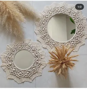 Cermin macrame ring bulat HIASAN DINDING RUANG TAMU Kaca