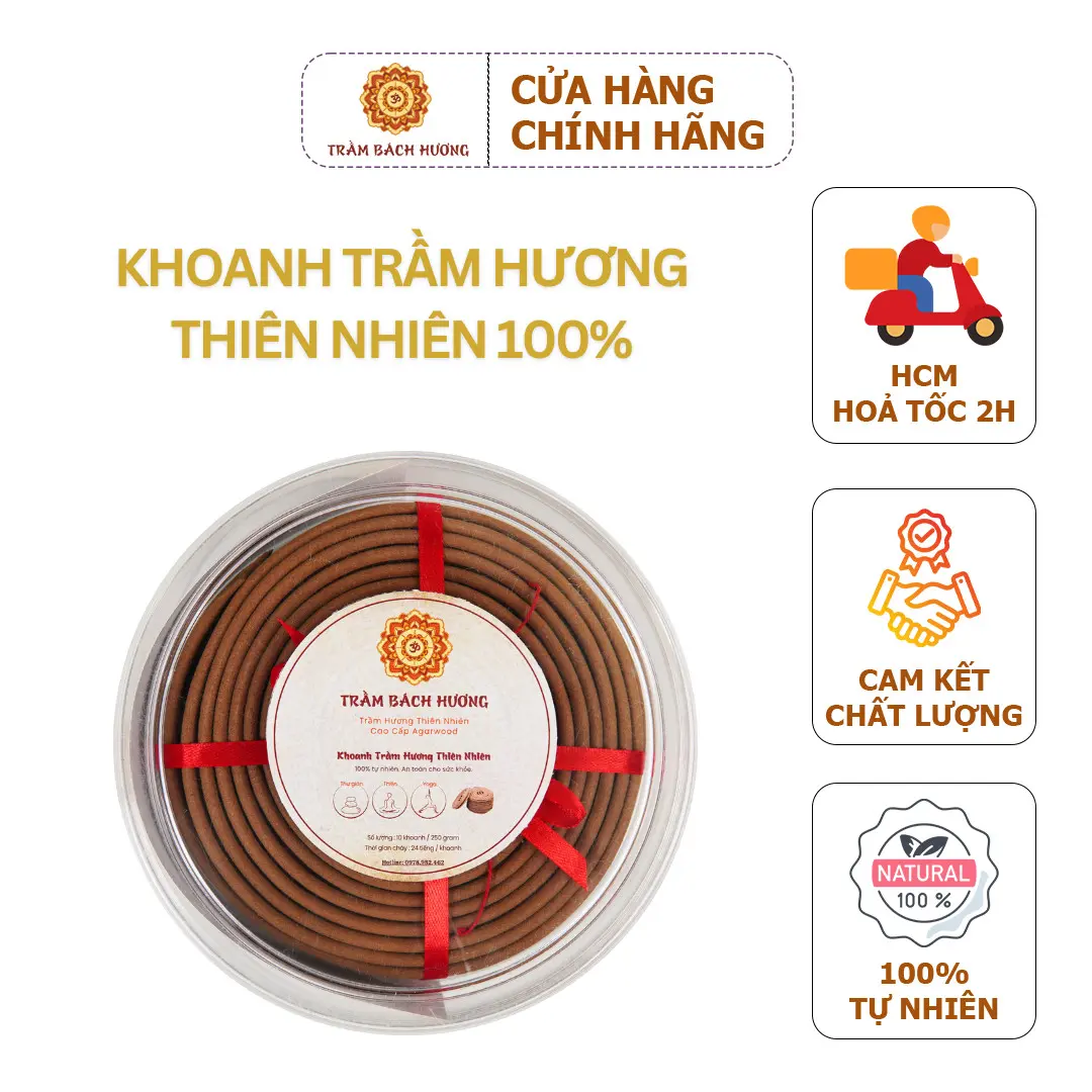 Nhang Khoanh Trầm Hương Thiên Nhiên Trầm Bách Hương 24g - Mùi Hương Dịu Nhẹ, Dầu Thơm Phòng