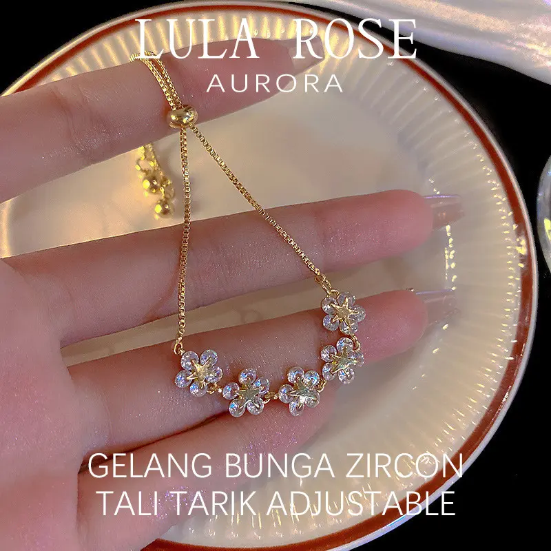 LULA ROSE Gelang Bunga Zircon Adjustable｜Gaya Korea Elegan Wanita