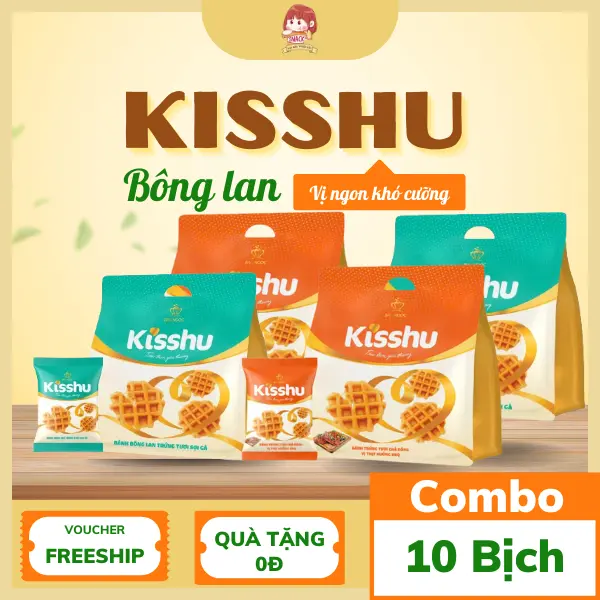 [Combo 10 Bịch Bông Lan] Combo 10 bịch bông lan mix vị gồm: 7 bịch vị trứng tươi sợi gà và 3 bịch vị thịt nướng BBQ, Bánh Bảo Ngọc - Thơm ngon dinh dưỡng