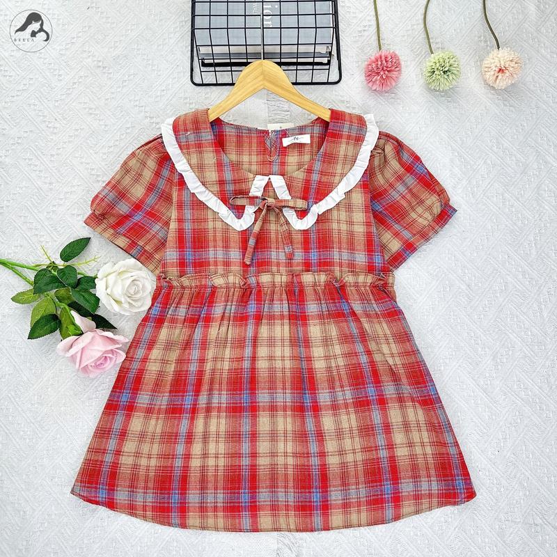 [ ẢNH THẬT ] ( 50 - 70kg ) Áo Bầu Caro Babydoll Nhún Eo Kết Hợp Với Viền Ren Cổ Xinh Xắn Đáng Yêu