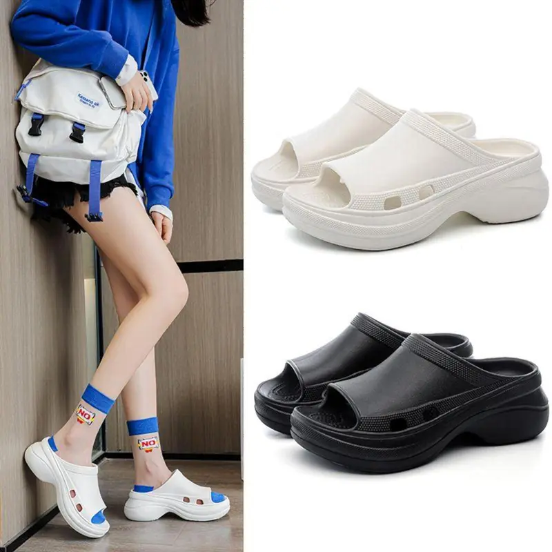 Sandal Wanita Wedges Tinggi FUJI POLOS Jelly Import Karet Hitam Putih Sendal 1