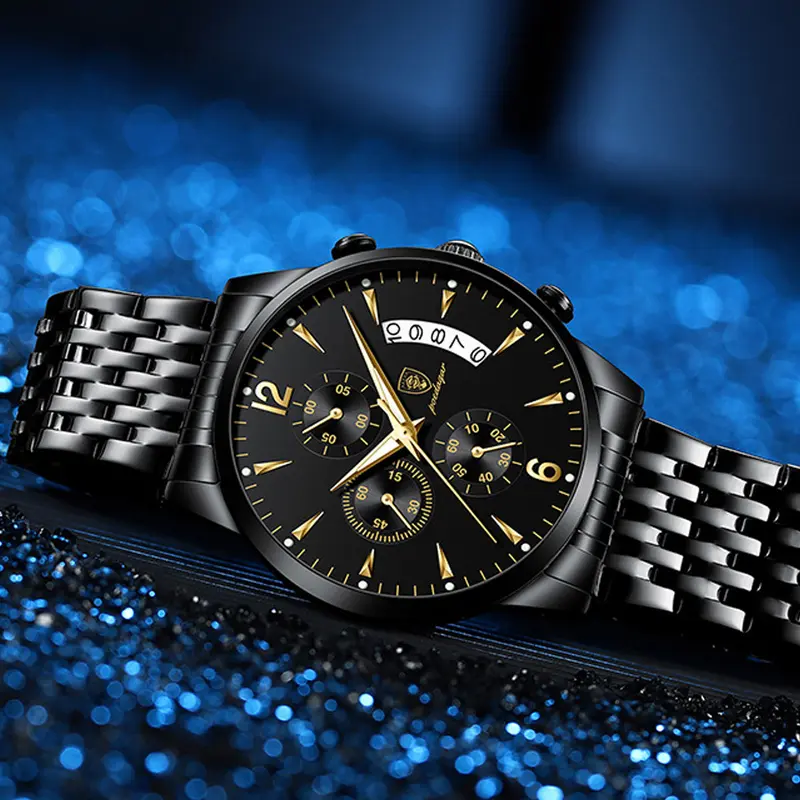 Đồng Hồ Nam POEDAGAR Full Đen Đồng Hồ Đeo Dây Thép Sang Trọng Tinh Tế GiàY Đeo Tay Watch 4