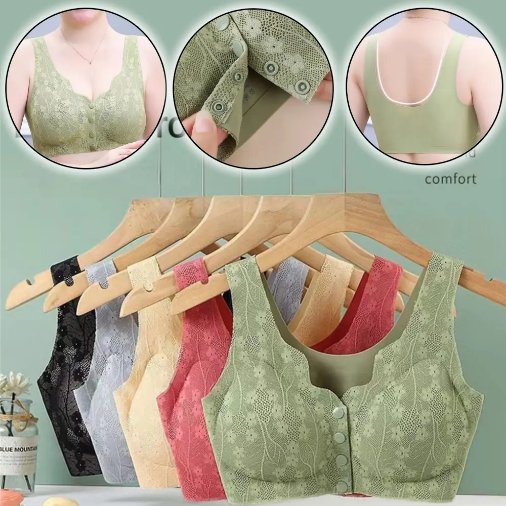 Áo Ngực Ren, Khóa Trước Cho Nữ, Chất Liệu Cotton, Ngoại Cỡ, Áo Ngực Không Đường May, Thích Hợp Cho Phụ Nữ Trung Người Già Và Cao Tuổi, Dây Đeo Vai, Áo Ngực Mở Rộng, Mềm Mại Và Thoáng Khí, Đồ Lót Cho Phụ Nữ Top Bra
