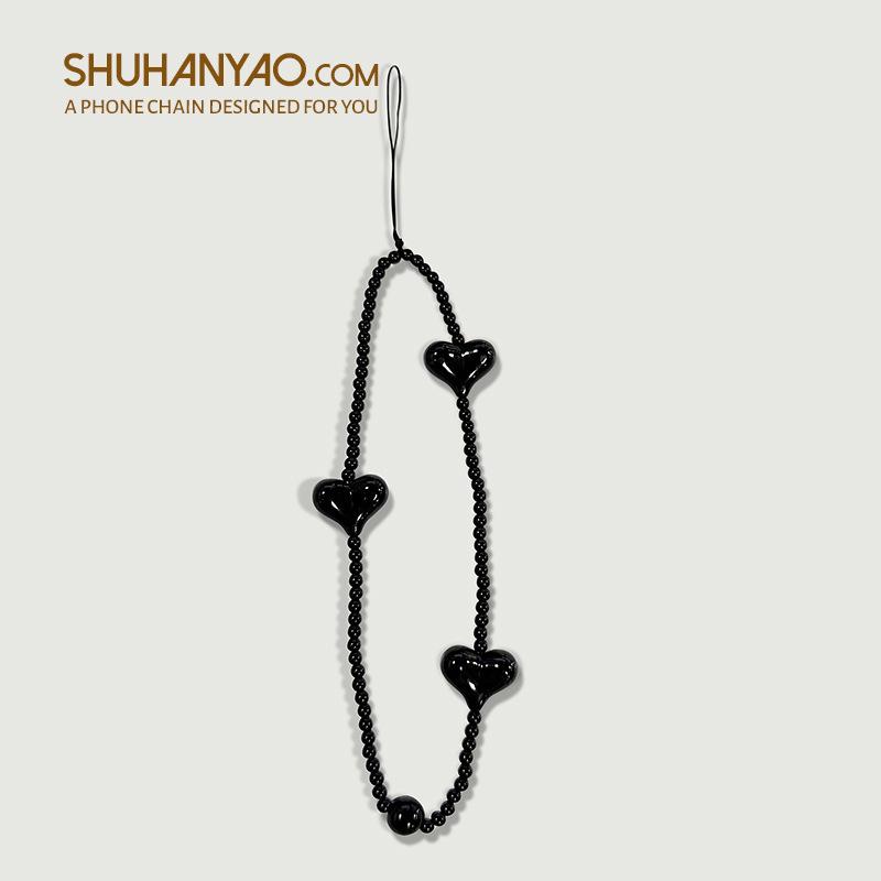 Product Introduction of 【SG】Mobile Phone Strap Ins Style Sweet Cool Black Three-Dimensional Beads Chain Rope Anti-Lost Short Wrist Lanyard 4