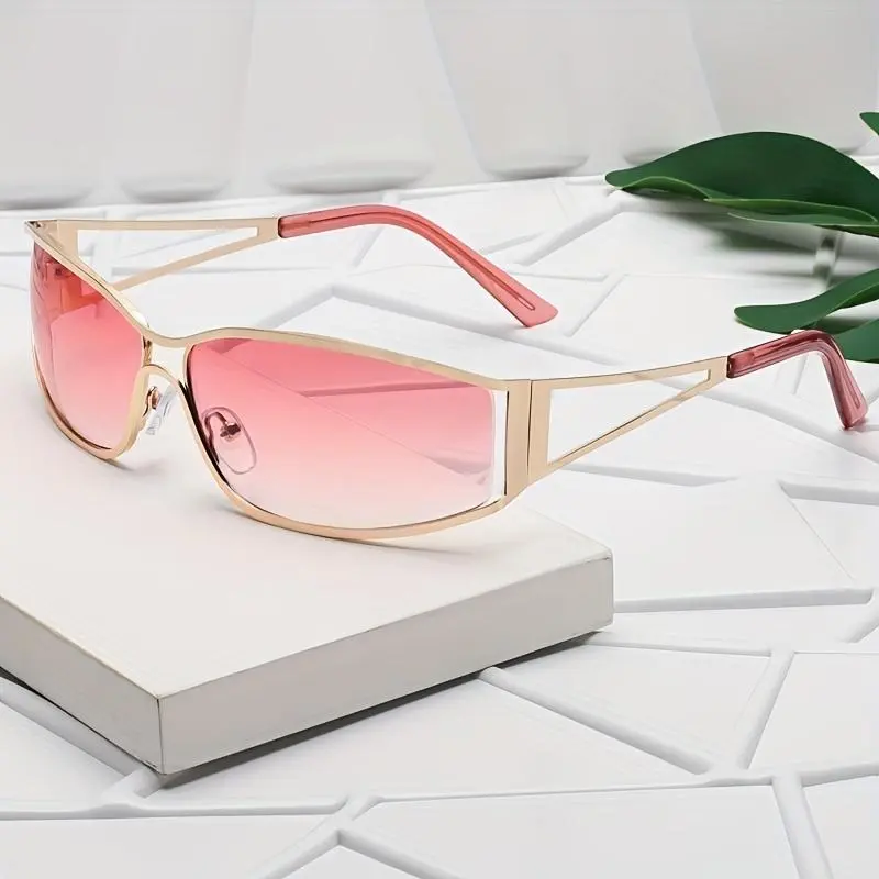 Metal Frame Glasses| Futuristic Y2K Cat-Eye Fashion Glasses for Women & Men - Stylish Hollow Frame, Small Rectangular Lenses, Perfect Activities, Party Wear, Glasses|Y2K Fashion|Lightweight Design, Accessories mother's d 4