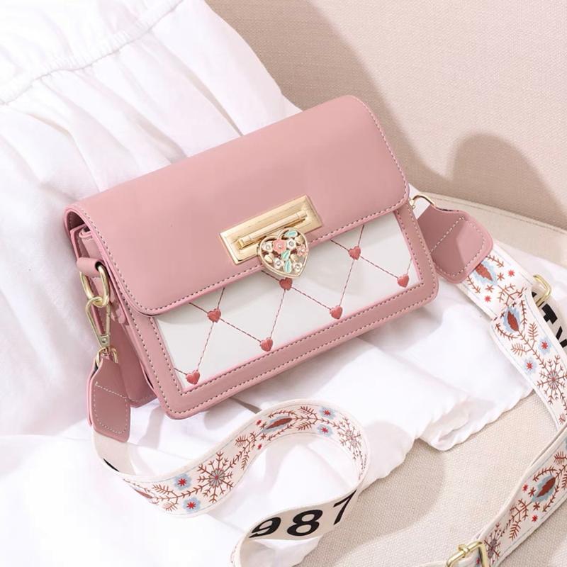 Túi xách nữ, túi đeo chéo, túi màu hồng có 2 dây , 1 dây da và 1 dây vải dễ dàng thay đổi, túi nhiều ngăn có khóa miệng túi