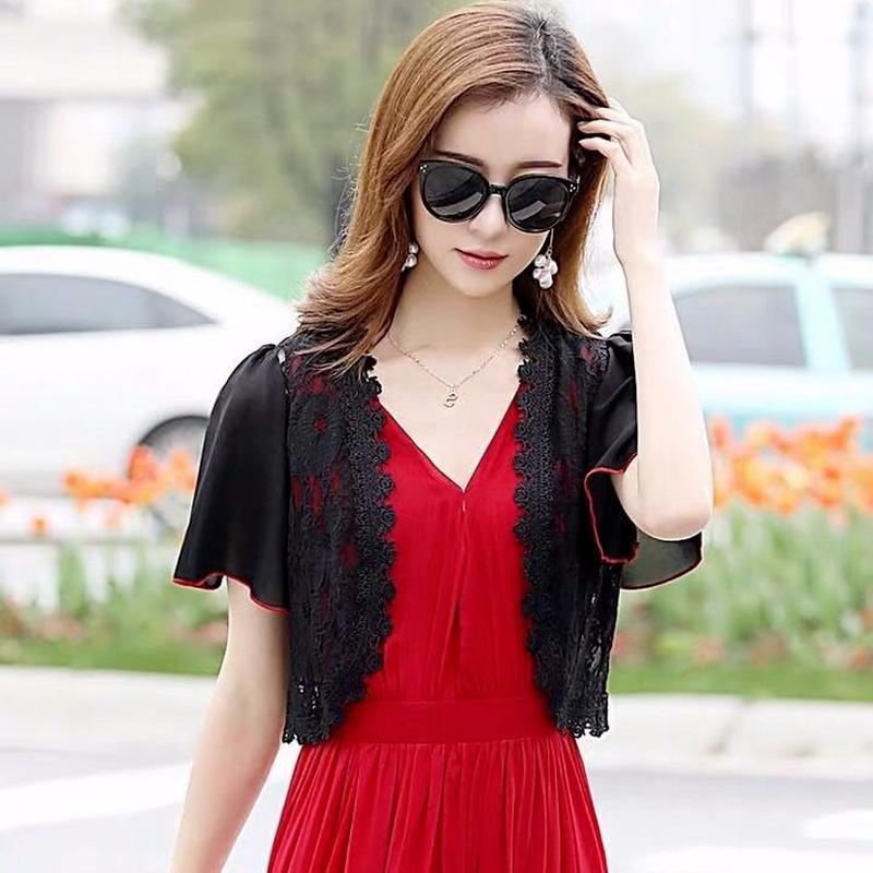 Product Introduction of Women Sunscreen Lace Shawl Jacket Chiffon Cardigan Lady Lightweight jacket Short Sunscreen Waistcoat Small Shawl Coat Plus Size 4