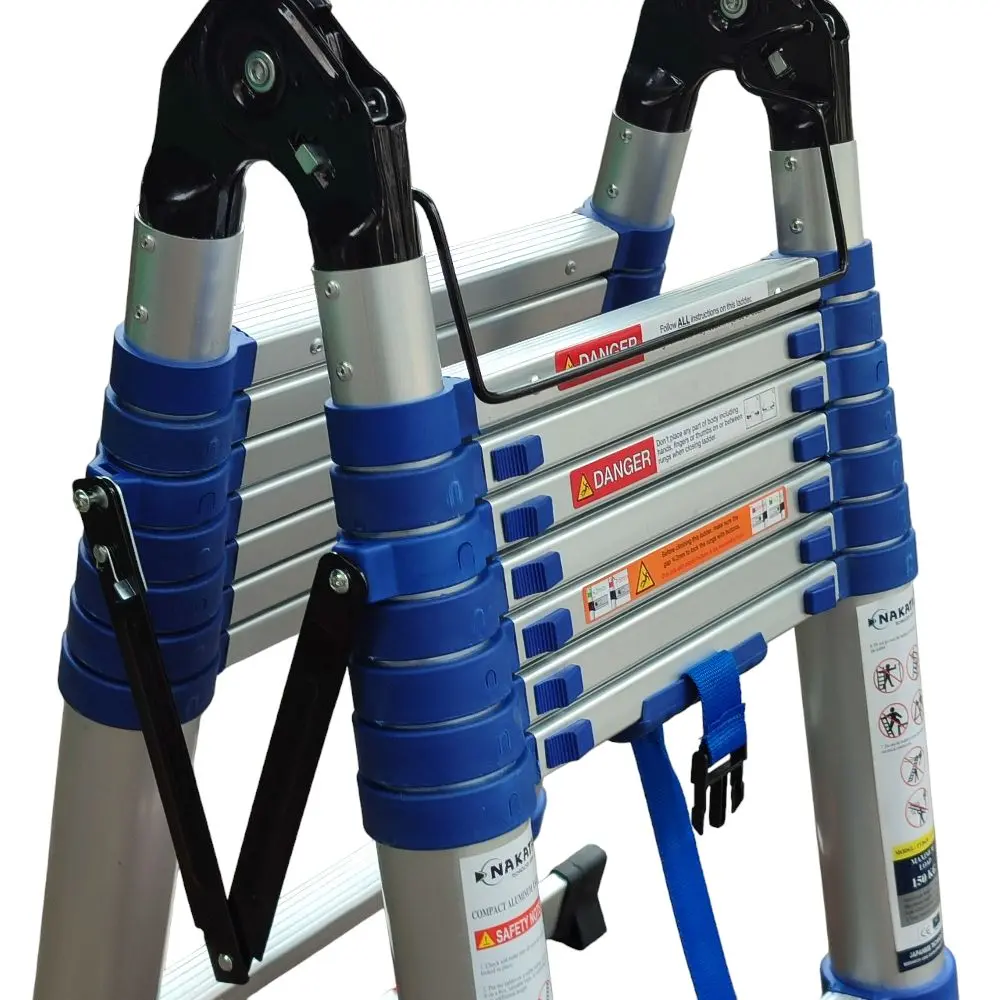 Thang nhôm rút chữ A ống liền khối 1m9, 2m2, 2m5, 2m8 Nakata đai xanh cực đẹp chịu tải trọng 300Kg, Bảo hành 12 tháng, Đổi trả 15 ngày miễn phí ( bán chạy ) HTNAKATA