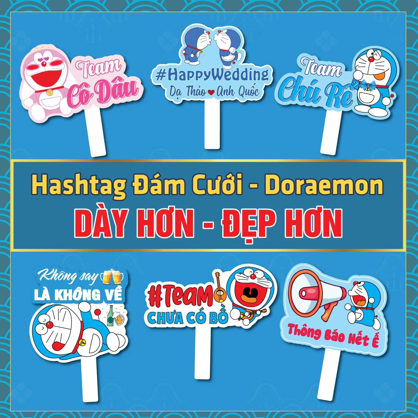 [Hashtag Cưới Doraemon] [ Mua 5 Tặng 1, Mua 10 Tặng 2] Hashtag Cầm Tay Chụp Ảnh Đám Cưới, Đám Hỏi...Tuyển Tập Những Mẫu Hot.