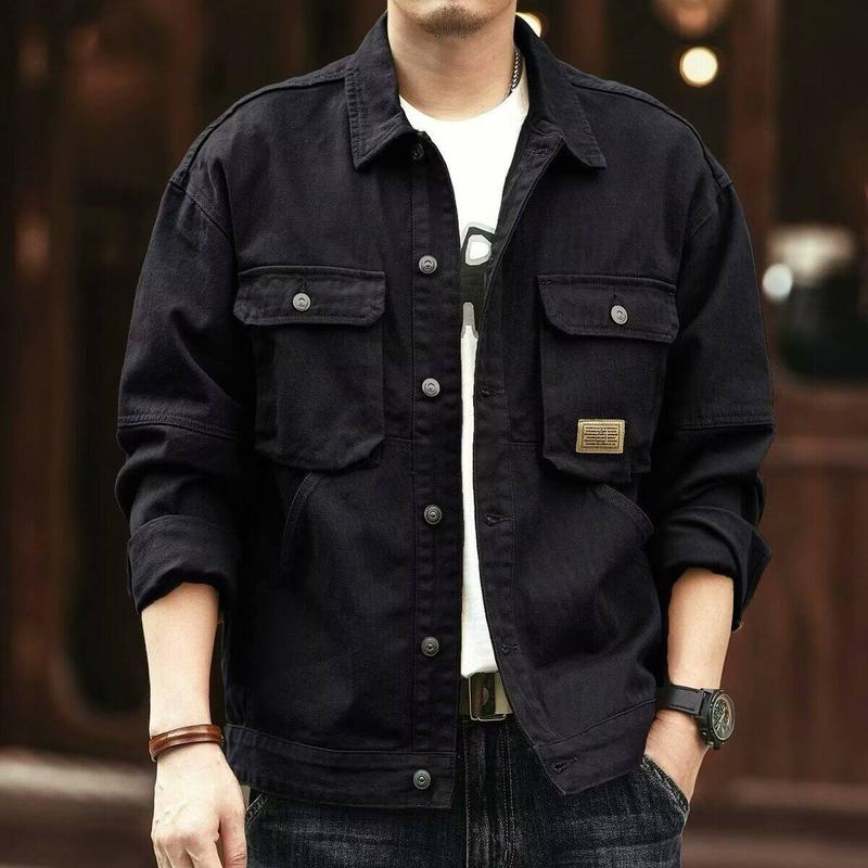 Product Introduction of American Retro Autumn Wear Denim Jacket Men Handsome Trendy Loose Tough Guy Safari Jacket Parka Big Pocket Jacket Tide polo  shirts windbreaker polo  shirts winter  jackets jacket  men light  blue straight  jacket 3