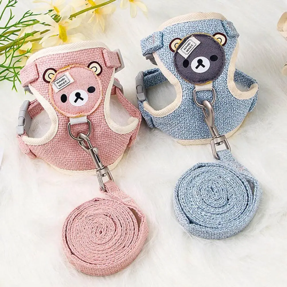 Áo Gi-lê Cho Chó Cưng, Dây Xích Có Thể Điều Chỉnh Thiết Kế Hình Gấu Hoạt Hình, Dây Xích, Thích Hợp Cho Chó Và Mèo, Kiểu Dây Nịt Đi Dạo
