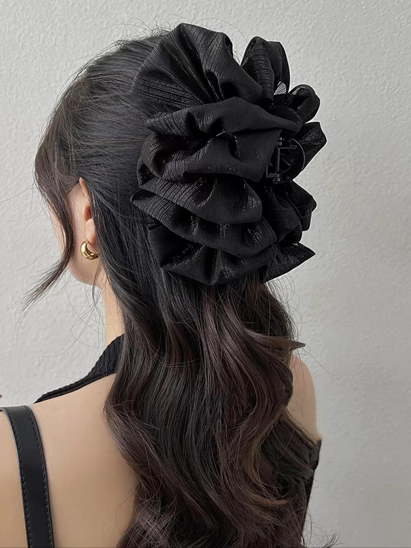 ビッグリボン装飾メッシュヘアクロー、両面デザイン、レディース