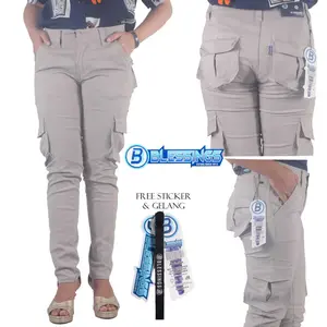 Blessings Celana Cargo Wanita Panjang Warna Krem Gunung Security Tactical Out Dor Bahan Katun Stretch Melar Nyaman Polos Size 27-44 Casual Variasi Baggy Kantor Formal Kain Army