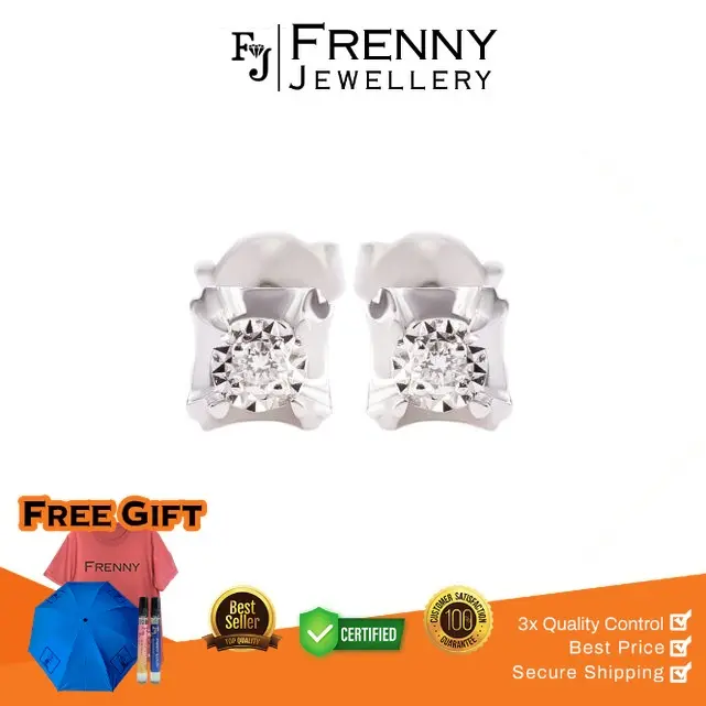 Anting Berlian White Gold Solitaire Diamond Earring - Frenny Frenny Jewellery 0