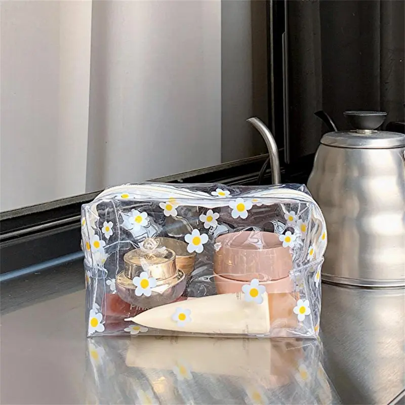 Flower Pattern Clear Makeup Bag, Portable Cosmetic Storage Bag, Zipper Makeup Organizer Pouch, Versatile Storage Bag for Skincare, Lotion, Cream, Lip Balm, Eyeliners, Stationery, Makeup Holder 6