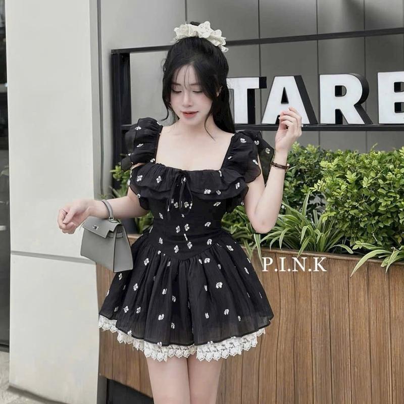 Đầm Hoa Dự Tiệc Kiểu Cánh Tiên Phối Ren Có Mút Ngực Dáng Xoè Dễ Thương 4