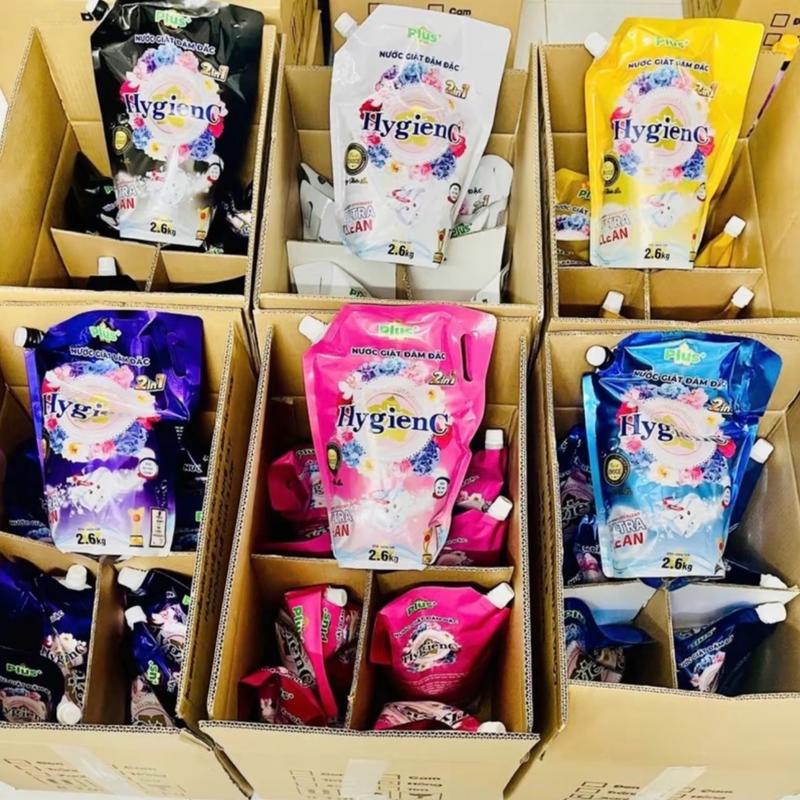 Tặng 3 xịt vải khô 1 thùng 8 túi 1 túi 2,6 KG Nước giặt xả 2in1 HygienC - Làm sạch - hương nước hoa