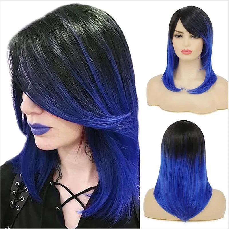 HAIRJOY Synthetic Hair Women Ombre Black Red Wig Medium Long Straight Side Part Wigs 4