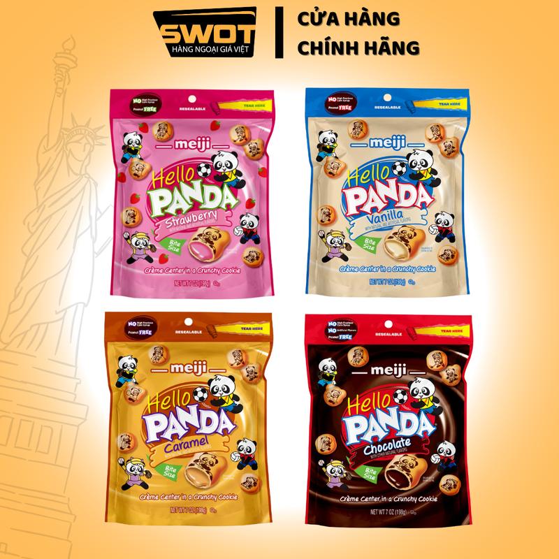  Bánh gấu nhân kem Socola Meiji Hello Panda gói nhỏ 198g của Mỹ Bánh Chocolate Creme Filled Cookies cao cấp Ăn Vặt thơm ngon Snack Food - SWOT 