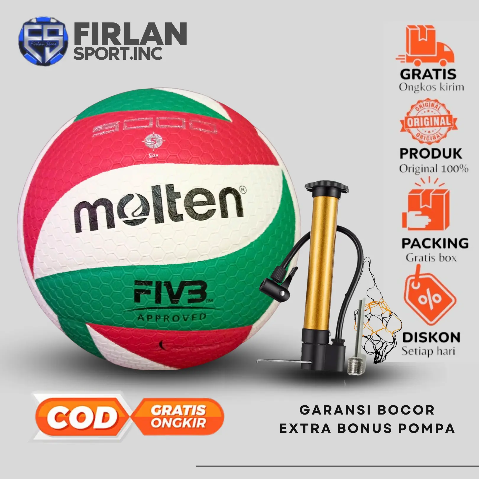 BOLA VOLY VOLII MOLTEN ORIGINAL TIFE 5000Satu Paket [COD] Olahraga Ball Olahraga Ball