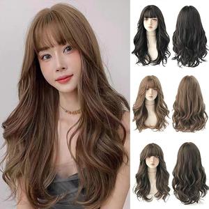 Female Long Curly Synthetic Wig Women Fashion Realistic Big Wave Natural Fluffy Hiar Air Bangs Wigs