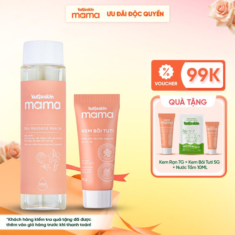 Combo Dầu Rạn Da Và Kem Bôi Nứt Đầu Ti Kutieskin Mama Giúp Dưỡng Ẩm, Cải Thiện Rạn Da Và Hỗ Trợ Giảm Chứng Nứt Đầu Ti