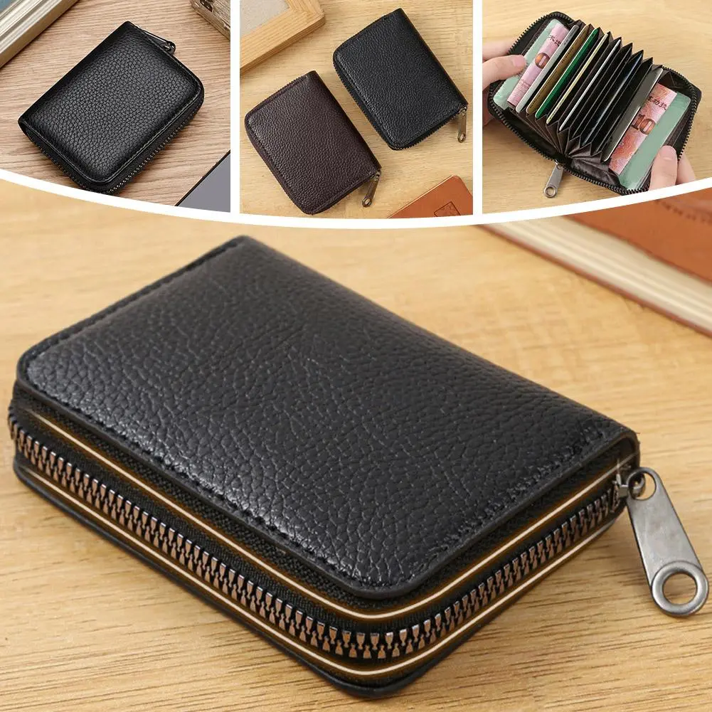 Multi Slot Card Holder Vintage Small Wallet Women Men Business Bank Credit Card Bag Mens Coin Pouch PU Leather Zipper Wallet