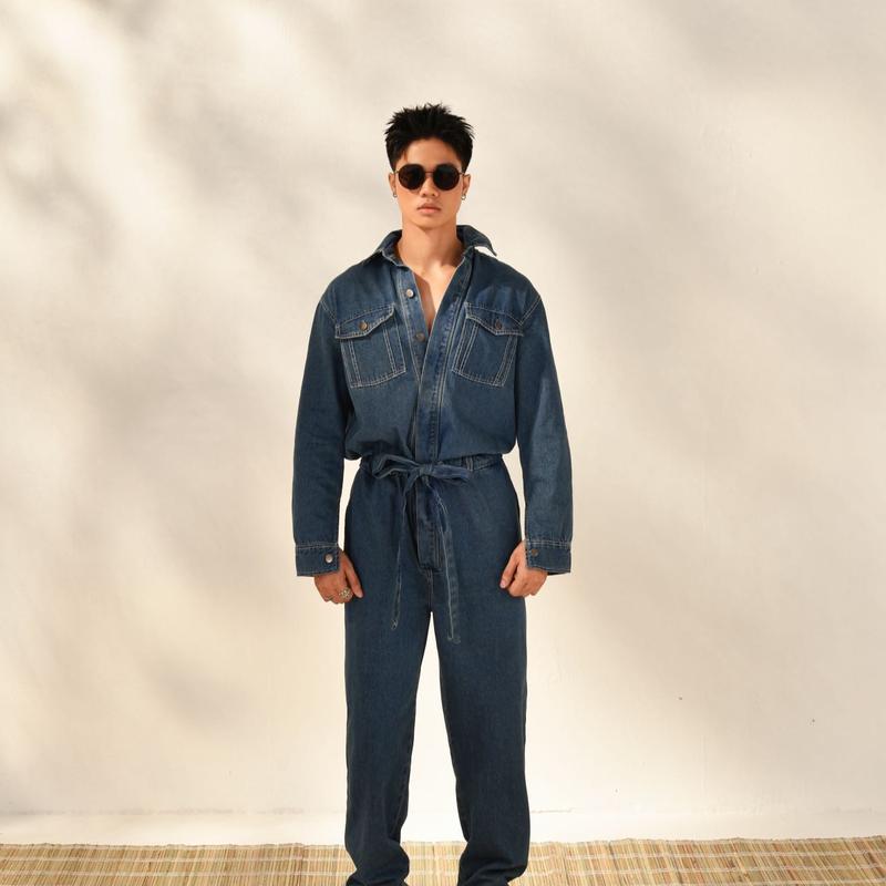 Set áo Somi Jean xanh đậm quần dài phối dây thắc lưng Mã No006 By GUMADE Nam Menswear