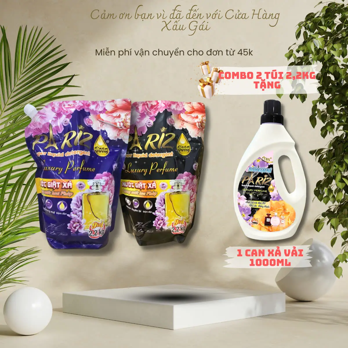 [QÙA TÙY CHỌN] COMBO 2 TÚI NƯỚC GIẶT PARIZ - Nước giặt xả Paris hương nước hoa túi 2.2kg/Túi tiết kiệm, thơm dai, Làm Sạch (giao màu ngẫu nhiên)