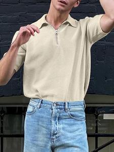 Men's Solid Half-zip Polo Shirt, Regular Fit Casual Short Sleeve Collared Top for Summer, Fashion Men's Clothes for Daily Wear