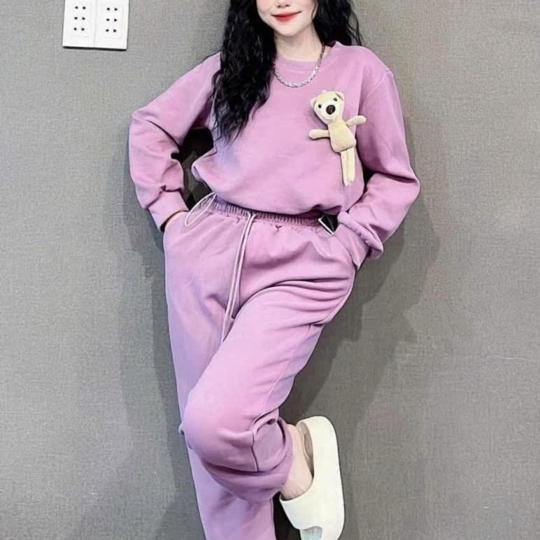 Sét bộ nỉ bông nữ năng động trẻ trung ( tặng kèm phụ kiện gấu ) Áo Women Nâu Kem Top Tre Top Tre Top Tre 4
