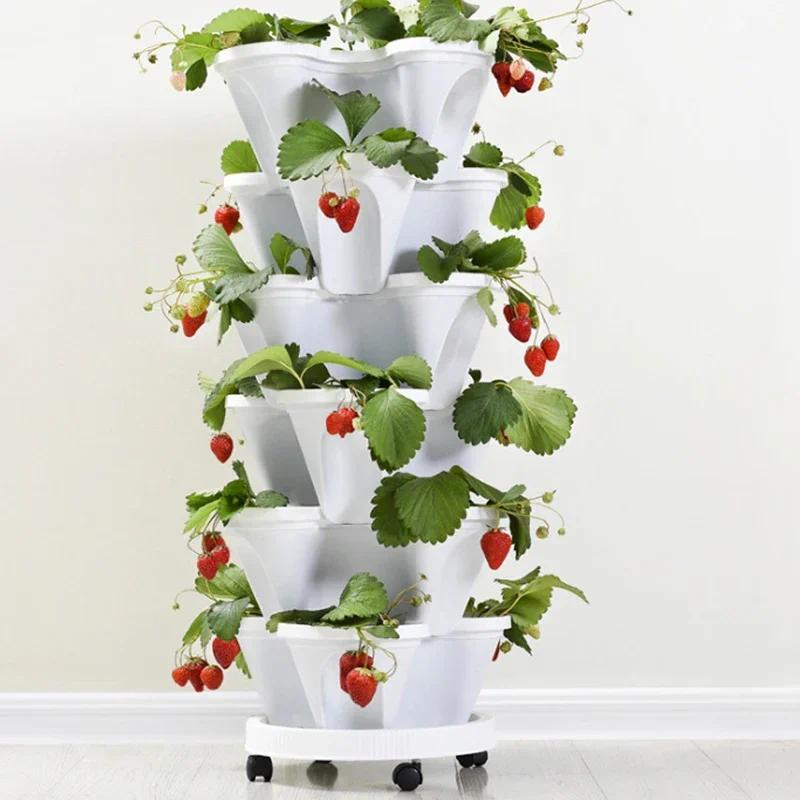 Product Introduction of Three-Petal Pot Decoration 1PC Plastic Stackable Vertical Flower Plant Pot Strawberry Seedling Holder Vegetable Planters Garden 1