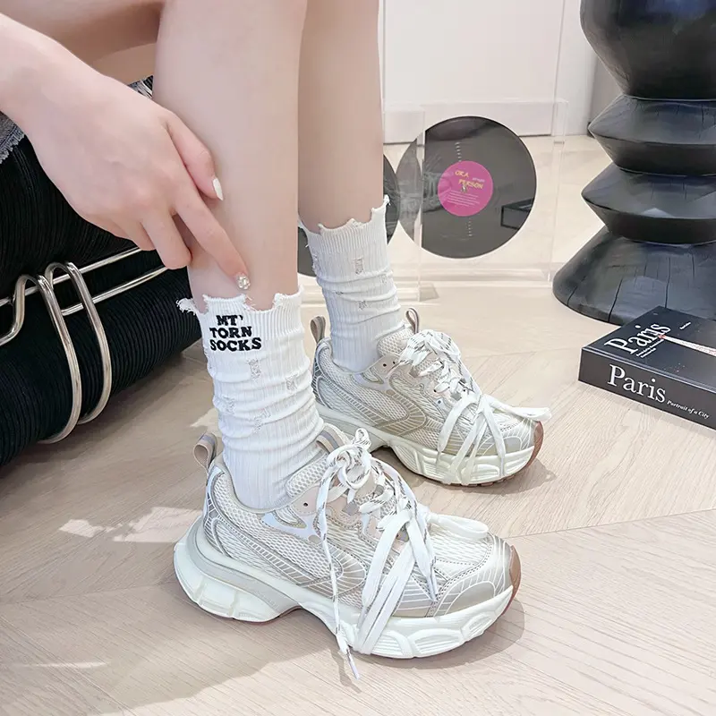 Tất Thêu, Phong Cách Đường Phố Hợp Xu hướng Phong Cách Hàn Quốc, Chất Liệu Cotton Nguyên Chất, Ống Giữa, Dành Cho Nữ, Có Lỗ Women 5